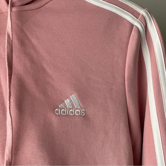 Adidas Essentials 3 Stripe Cropped Hoodie Pink Pullover Womens Size Medium - Picture 6 of 7
